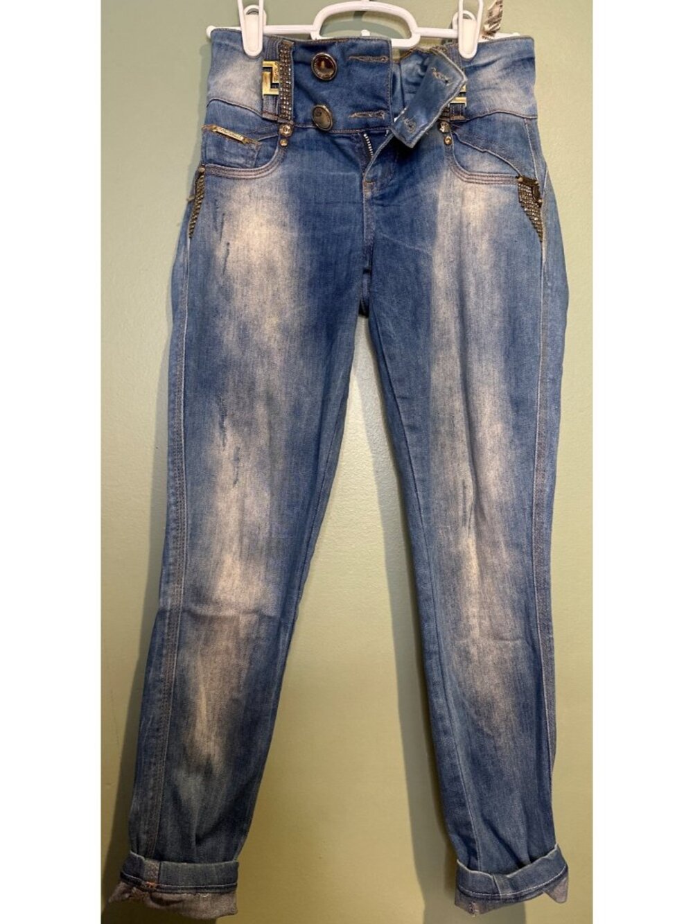 Womens Pit Bull Jeans BR 36 US 2 4 Rhinestone High Rise Skinny Y2K Bling